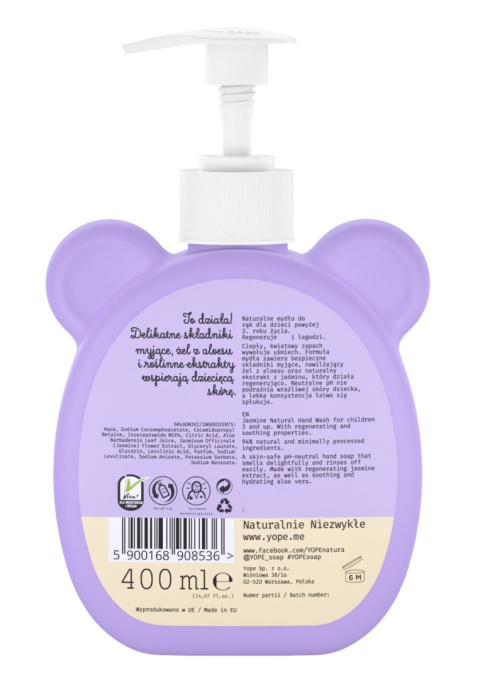 YOPE Mydło Dziecięce Jaśmin 400 ml
