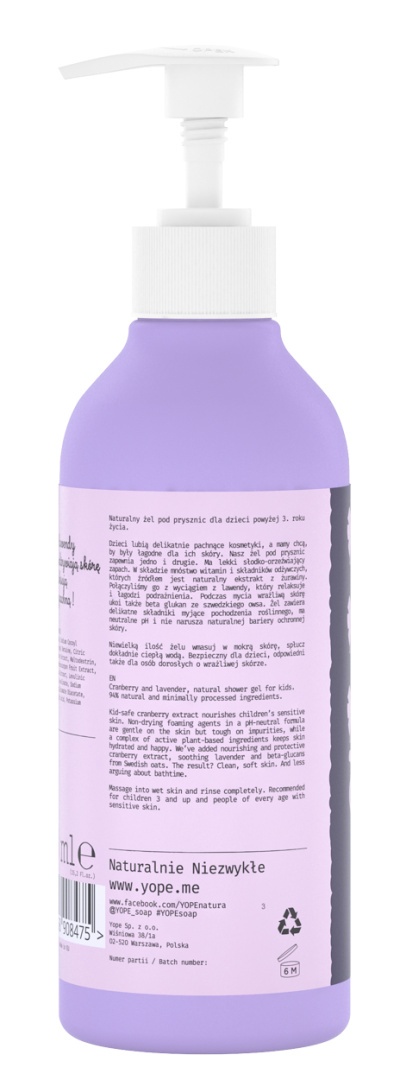 Yope Żel pod prysznic dla dzieci Żurawina i Lawenda 400 ml