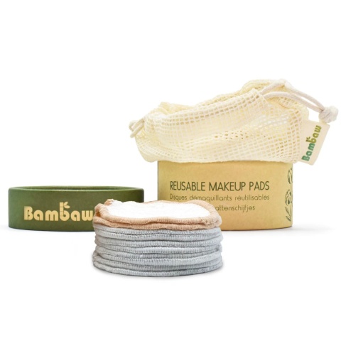 BAMBAW Zestaw 10 wacików bambusowych o różnej miękkości, z woreczkiem do prania