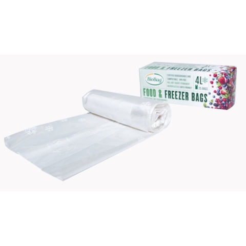 BIOBAG Woreczki do przechowywania i mrożenia żywności, 4L, rolka 25 szt., bez BPA, kompostowalne