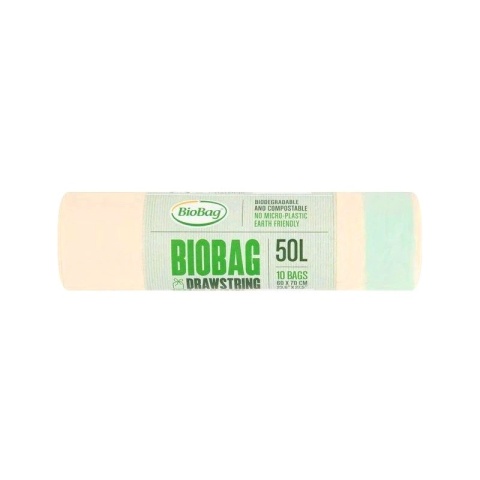 BIOBAG Worki z taśmą na odpady organiczne i zmieszane, 50L, rolka 10 szt., w 100% biodegradowalne i kompostowalne