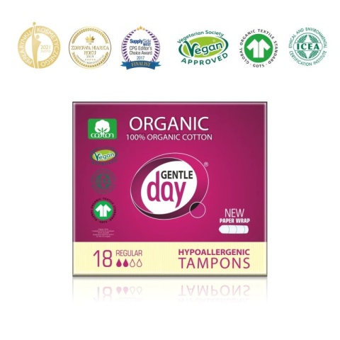 GENTLE DAY Tampony 100% certyfikowanej bawełny ekologicznej, REGULAR 18 szt