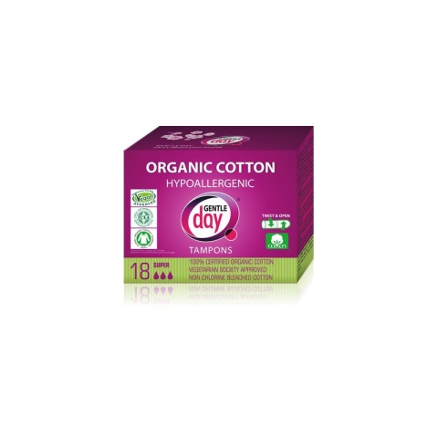 GENTLE DAY Tampony 100% certyfikowanej bawełny ekologicznej SUPER 18 szt.