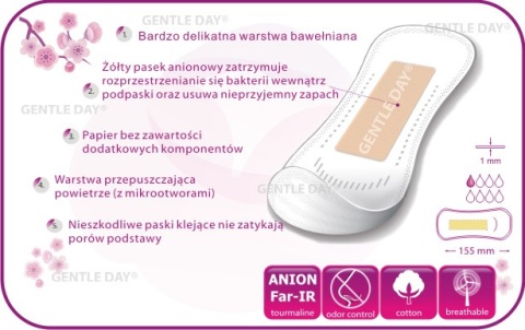 GENTLE DAY Wkładki z paskiem anionowym, ekologiczne 15 szt.