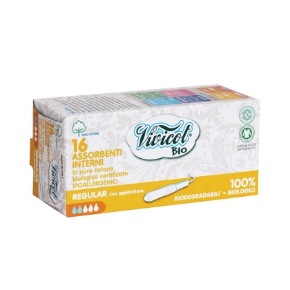 VIVICOT BIO Tampony higieniczne REGULAR z aplikatorem, z organicznej bawełny, niebielone chlorem 16 sztuk
