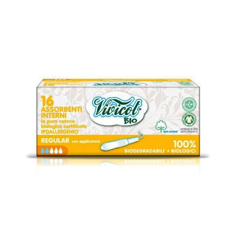 VIVICOT BIO Tampony higieniczne REGULAR z aplikatorem, z organicznej bawełny, niebielone chlorem 16 sztuk
