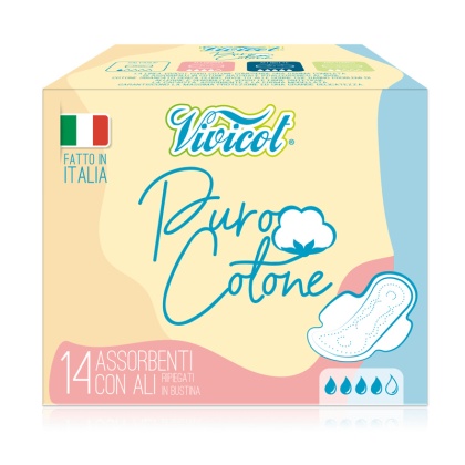 VIVICOT PURO COTONE Podpaski NA DZIEŃ, ze skrzydełkami, niebielona chlorem bawełna 14 sztuk