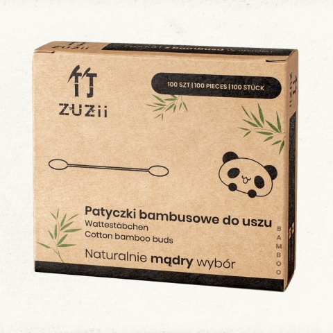 ZUZII Patyczki kosmetyczne bambusowe z bawełną, 100 szt.
