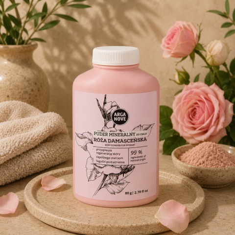 ARGANOVE Naturalny różany puder mineralny do ciała dla kobiet przeciw otarciom 80 g