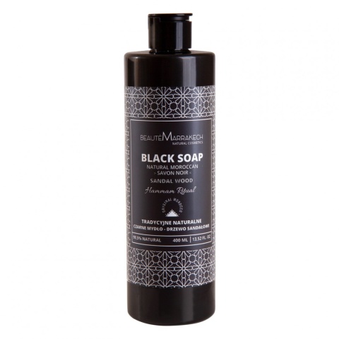 BEAUTE MARRAKECH Naturalne czarne mydło Savon Noir Drzewo sandałowe – żel pod prysznic 400 ml