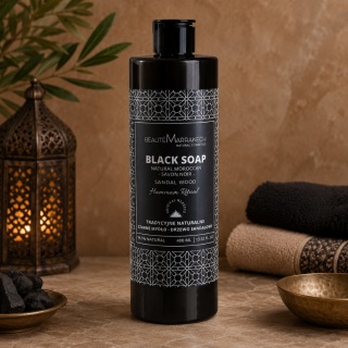 BEAUTE MARRAKECH Naturalne czarne mydło Savon Noir Drzewo sandałowe – żel pod prysznic 400 ml