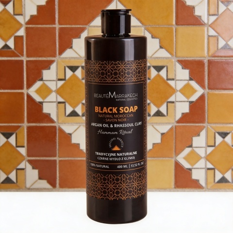 BEAUTE MARRAKECH Naturalne czarne mydło Savon Noir z olejem arganowym i glinką Rhassoul – żel pod prysznic 400 ml