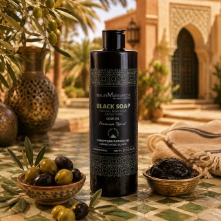BEAUTE MARRAKECH Naturalne czarne mydło oliwne w płynie pod prysznic 400 ml