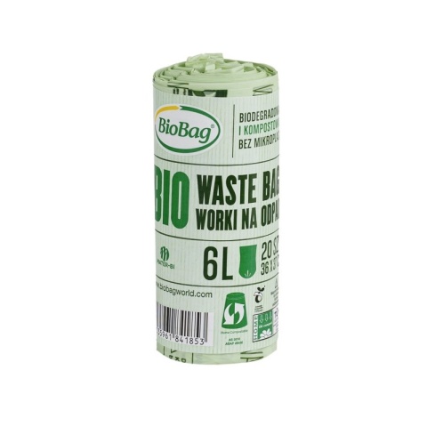 BIOBAG Worki na odpady organiczne i zmieszane, 6L, rolka 20 szt., w 100% biodegradowalne i kompostowalne, idealne do MaxAir II