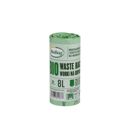 BIOBAG Worki na odpady organiczne i zmieszane, 8L, rolka 25 szt., w 100% biodegradowalne i kompostowalne