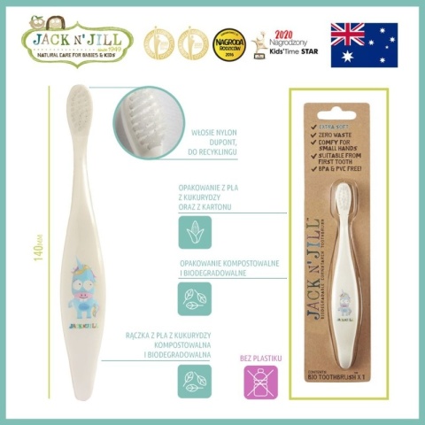 JACK N' JILL Biodegradowalna Szczoteczka do Zębów dla Dzieci „Jednorożec”