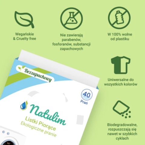 NATULIM Eko Listki do Prania Bezzapachowe – 40 prań