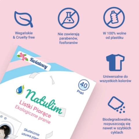 NATULIM Eko Listki do Prania Kwiatowe – 40 prań