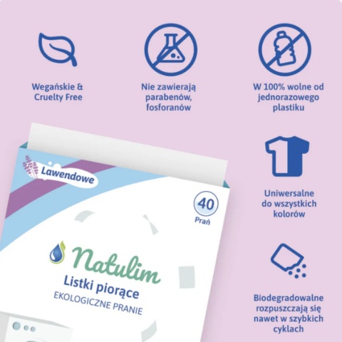 NATULIM Eko Listki do Prania Lawendowe – 40 prań