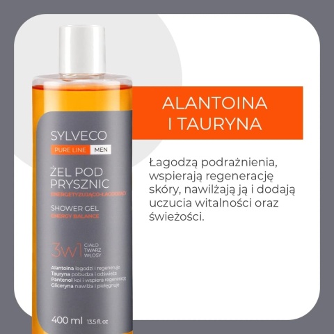 SYLVECO PURE LINE MEN Żel pod Prysznic 3w1 Energetyzująco-Łagodzący 400 ml