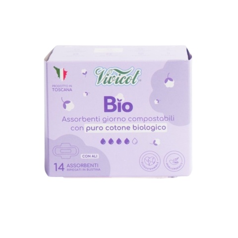 VIVICOT BIO Podpaski NA DZIEŃ, ze skrzydełkami, z organicznej bawełny, niebielone chlorem 14 sztuk
