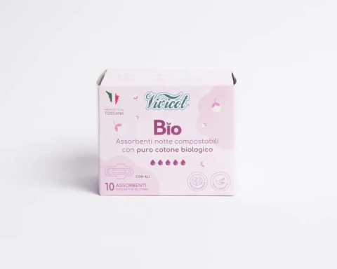 VIVICOT BIO Podpaski NA NOC, ze skrzydełkami, z organicznej bawełny, niebielone chlorem 10 sztuk