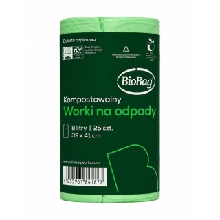 BIOBAG Worki na odpady organiczne i zmieszane, 8L, rolka 25 szt., w 100% biodegradowalne i kompostowalne
