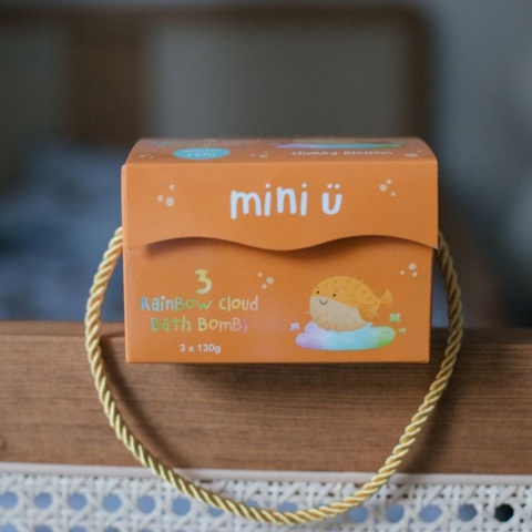 MINI U Tęczowe Chmurki – Musujące Kule do Kąpieli dla Dzieci, Zestaw 3 × 130 g
