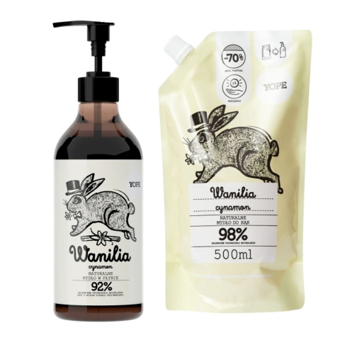 YOPE Wanilia i Cynamon – Zestaw Mydło w Płynie + Refill / 2 × 500 ml